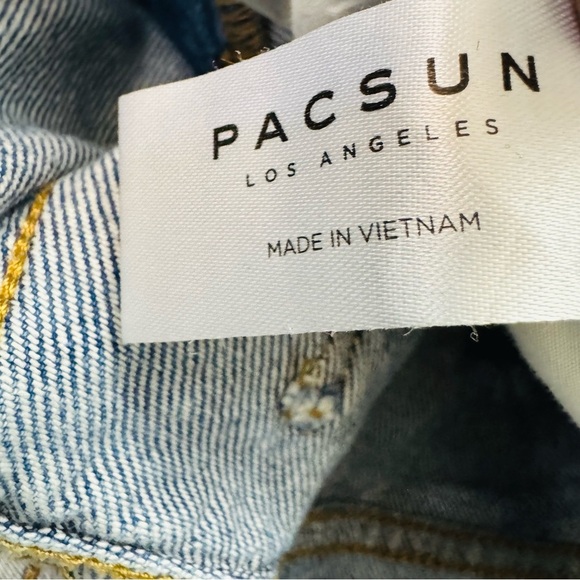 PacSun Blue and Yellow Distressed Jean Shorts - Picture 4 of 5